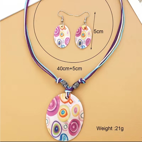 Boho Natural Shell Colorful Design Necklace and Earring Set - Picture 4 of 6